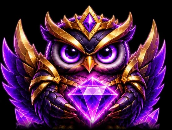 Coruja PAKUM do plano Max, com coroa e diamante roxo
